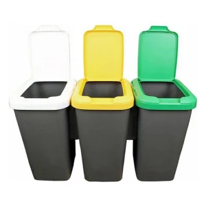 3 Poubelles De Recyclage Faite En Plastique Gris (77 X 32 X 47,5 Cm) Retour Gratuit 10