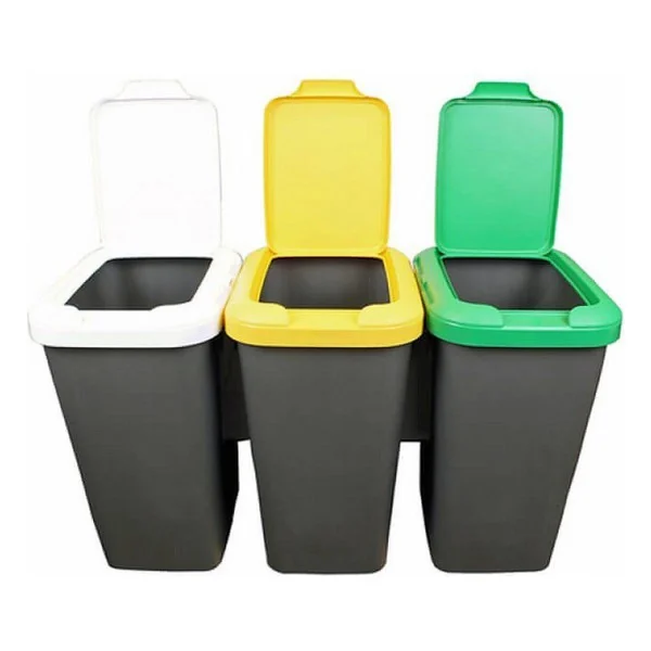 3 Poubelles De Recyclage Faite En Plastique Gris (77 X 32 X 47,5 Cm) Retour Gratuit 4