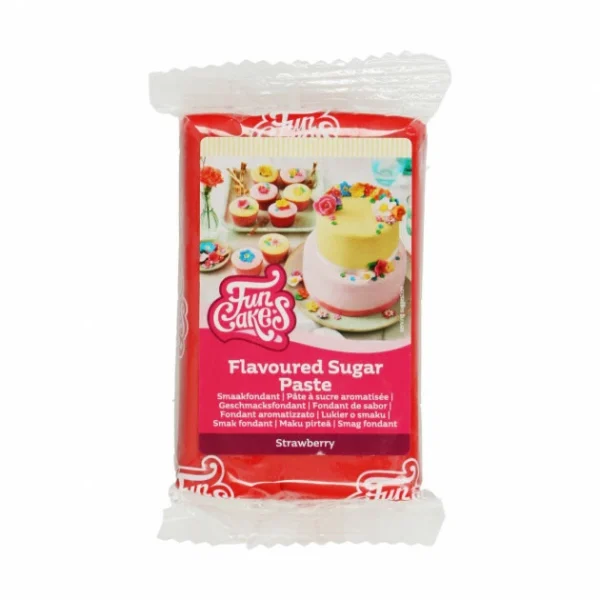 DLUO Courte Pâte à Sucre Rouge Goût Fraise 250g Funcakes vente à bas prix 1