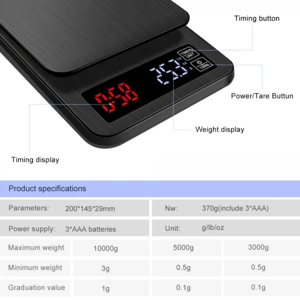 Universal Tableau De Café Portable 10 Kg/0,1 G Minuteur Balance électronique N… qualité supérieure 5